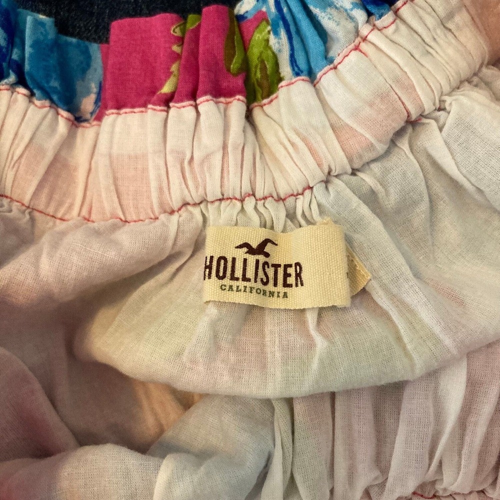 Hollister Skirt Womens Sz L Pink Blue Floral Cotton Elastic Waist A-Line Short‎ - Picture 5 of 9